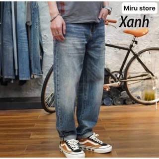 Quần jean nam xanh baggy ống suông rộng dáng đứng vải jeans cao cấp hàng big size hottrend 2024
