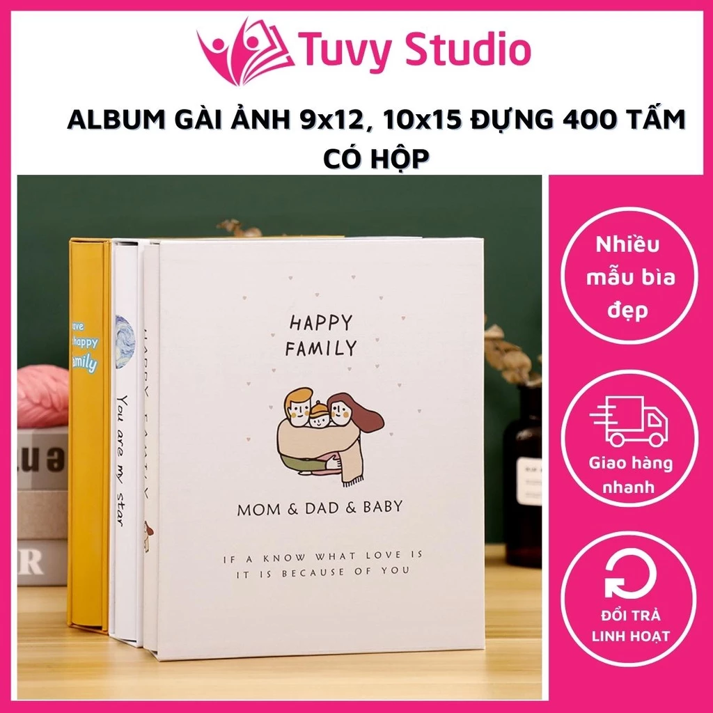 Album ảnh 9x12, 10x15 đựng 400 tấm có hộp sang trọng chống thấm nước, lưu ảnh gia đình, quà tặng ý nghĩa Tú Vy Studio