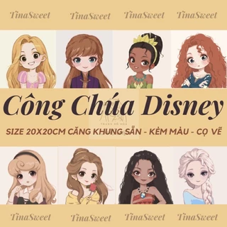 TINASWEET 🌈 Tranh tô màu theo số Công Chúa Disney - Size 20x20cm căng khung sẵn, kèm màu và cọ vẽ