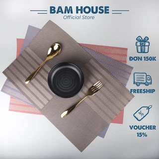 [ Loại dày ] Tấm lót bàn ăn Bam House thiết kế 2 màu sen kẻ cao cấp TLB2M2