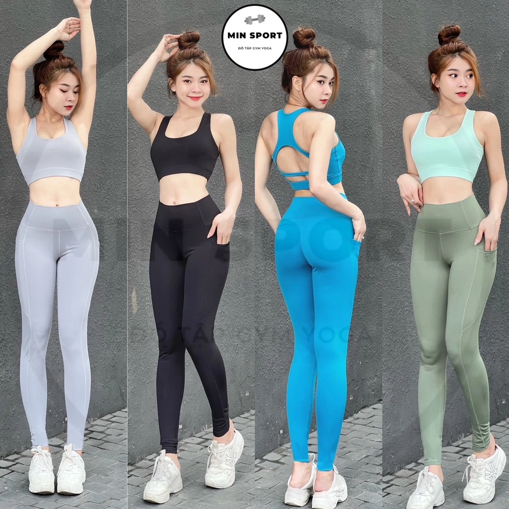 Bộ Tập Gym Yoga Nữ Quần Dài Có Túi Kèm Áo Bra Hở Lưng Vải Thun Giữ Ngực Tốt - BCY03