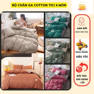 Bộ chăn ga gối cotton tici cao cấp phong cách hàn quốc nhập khẩu 4 món nhiều màu