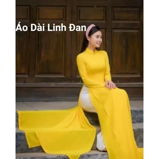 Áo dài 4 tà trẻ trung, xinh xắn, dịu dàng màu vàng vải lụa chifon mềm mịn - Áo Dài Linh Đan