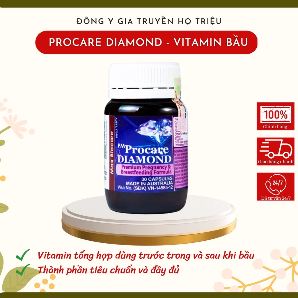 PM Procare DIAMOND lọ 30 viên, Vitamin bầu Úc, bổ sung sắt, acid folic, DHA cho mẹ bầu