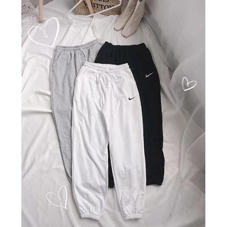 Quần jogger nữ bo gấu trơn vải thun da cá, quần ống rộng nữ nỉ thun dáng jogger mặc thu đông-pl16