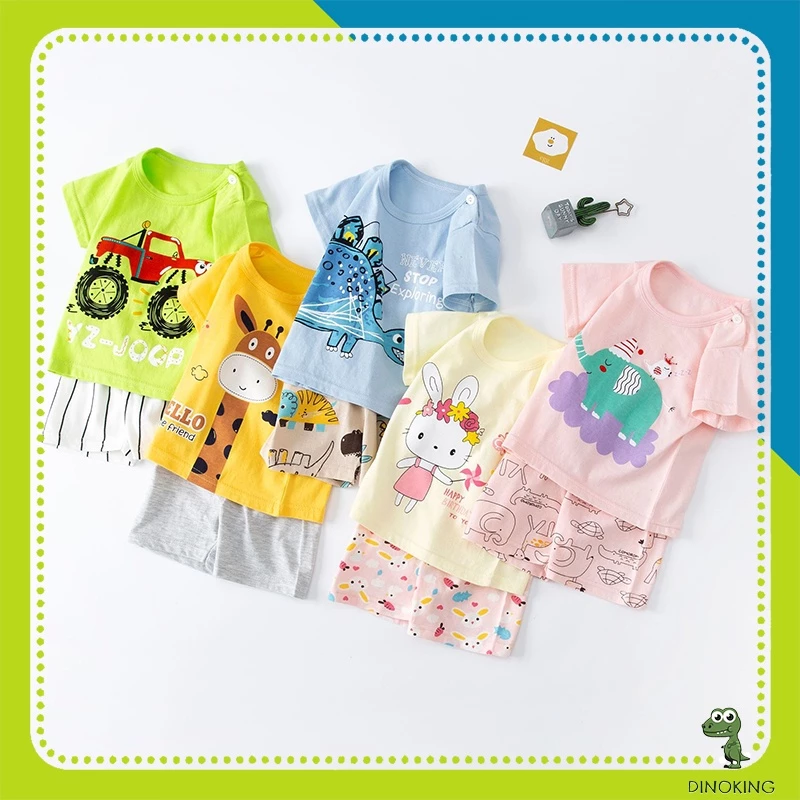 Bộ cộc tay bé trai bé gái DINOKING Đồ bộ hè cho bé chất thun cotton mềm mịn Set bộ quần áo ngắn tay trẻ em 2-8 tuổi DB28