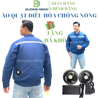 Áo Điều Hòa Quạt Gió Làm Mát Chống Nóng Bảo Hộ Lao Động Màu Xanh Đen Có Phản Quang Chỉnh Được Gió Chạy Lâu Bền Đủ Size