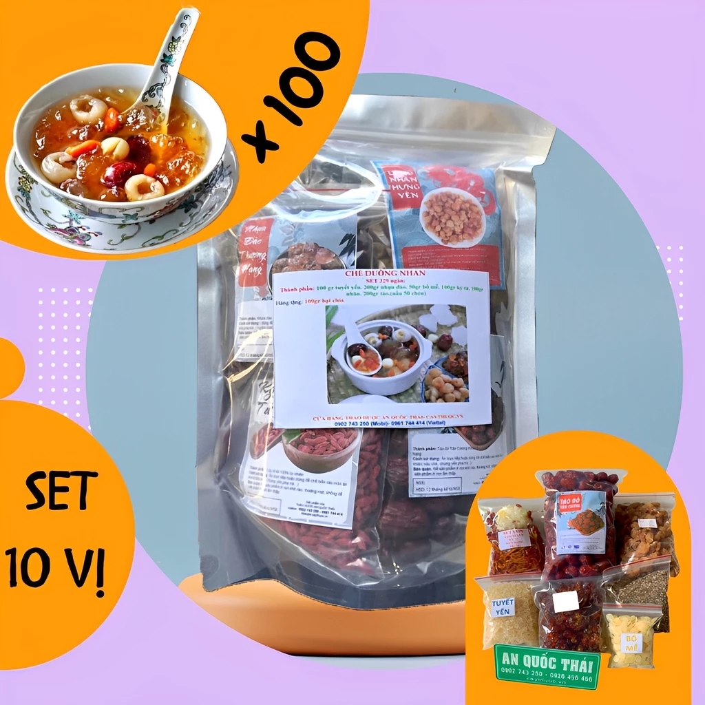 SET Nấu Chè Dưỡng Nhan Nấu 100 Chén (1350g), Nguyên Liệu Dưỡng Nhan Tuyết Yến Giá Sỉ (Tặng Đông Trùng + Nấm Tuyết)