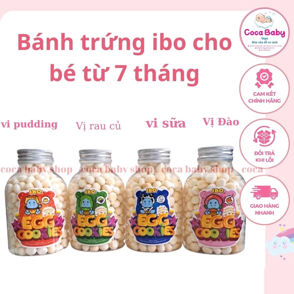 Bánh ăn dặm cho bé men trứng bi sữa rau củ / trái cây trứng IBO cho bé từ 7 tháng tuổi