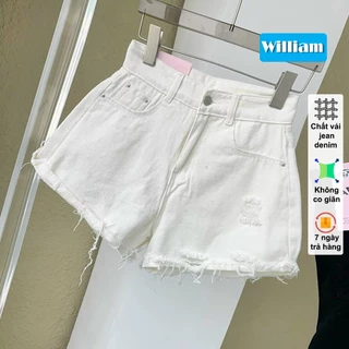 (Có big size) Short jean nữ trắng vải kaki lai tua rách dễ thương cá tính, dễ phối đồ William - AT228