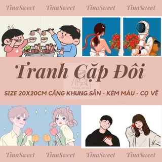 TINASWEET 🌈 Tranh tô màu theo số Ảnh Đôi Nam Nữ - Size 20x20cm căng khung sẵn, kèm màu và cọ vẽ