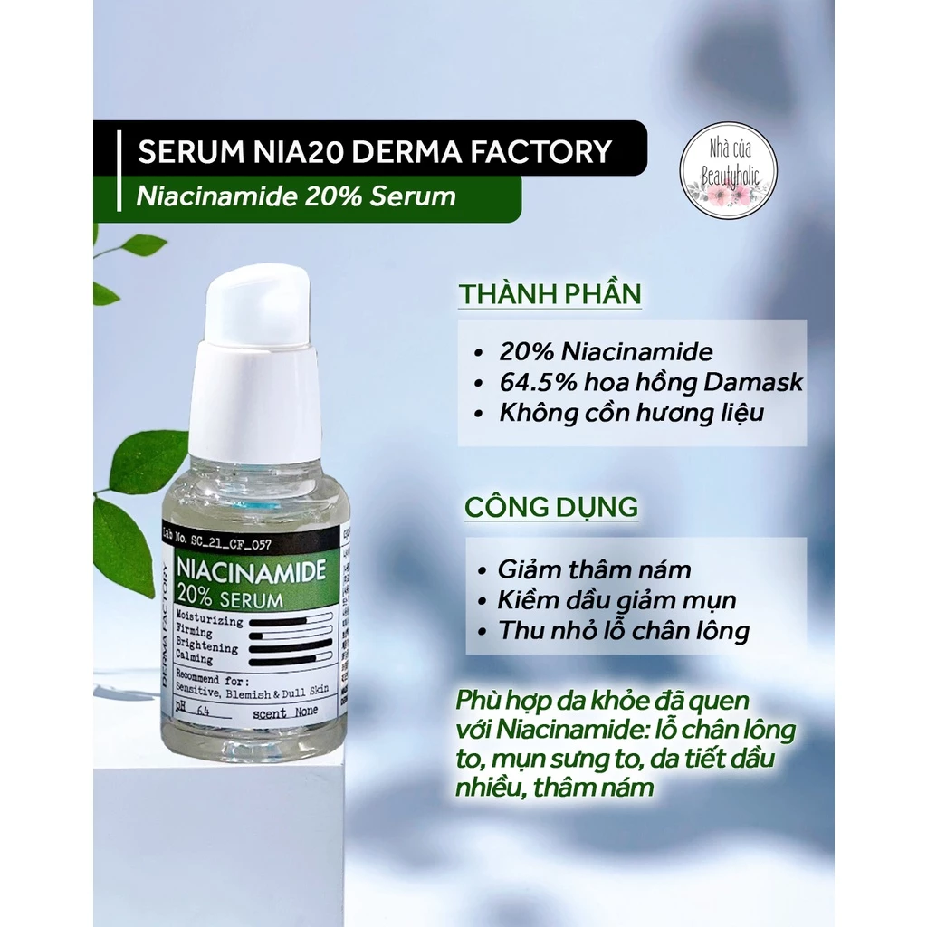 Tinh chất dưỡng trắng giảm dầu DERMA FACTORY NIACINAMIDE 20% SERUM 30ml