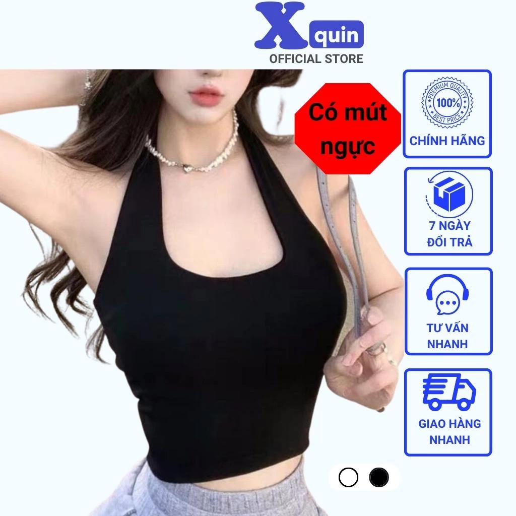 Áo yếm hở lưng cổ choàng có mút ngực Xquin, Áo croptop cố yếm hở lưng chất borip siêu mềm siêu tôn dáng