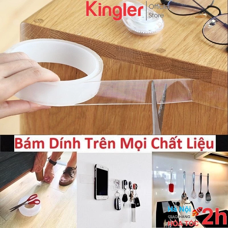 Cuộn Băng Dính 3M, 2 Mặt Trong Suốt, Băng Keo Chống Thấm, Sử dụng Dính Dồ Vật Lên Tường, Tái Sử Dụng. Kingler 6005