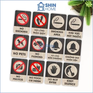 20 mẫu biển cấm bằng gỗ thường dùng, bảng no smoking, bảng không mang giày có sẵn keo dán