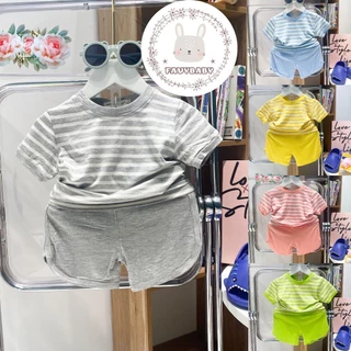 BỘ MINKY MOM Bé Trai Bé Gái Tay Ngắn Thun Lạnh Đồ Bộ Cộc Tay Sọc Dệt Ngang Bé 0 1 2 3 4 5 Tuổi 8-24kg - Favybaby