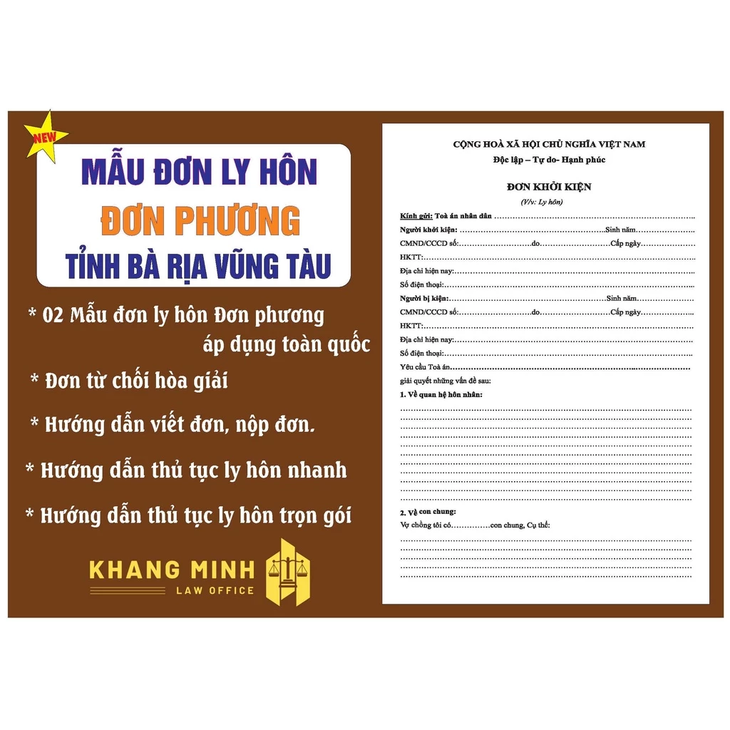 Đơn ly hôn đơn phương tỉnh Bà Rịa -Vũng Tàu 2023 + Đơn từ chối hòa giải + Hướng dẫn viết đơn