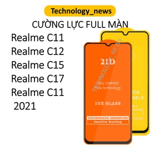 Cường lực full màn Realme C11/ 12/ 15/ 17/ C11 2021/ C1 dán bảo vệ kính màn hình điện thoại, tặng kèm giấy lau