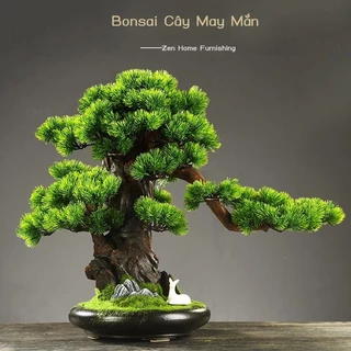 (Mới về)Mô phỏng chào đón thông bonsai cây giả phòng khách hiên văn phòng phong cách Trung Quốc mới trang trí trang trí