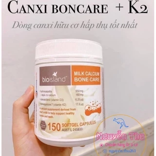 Canxi hữu cơ kèm d3 k2 giúp tăng khả năng hấp thu, milk calcium bone care bioisland 150 viên úc, người lớn từ 12 tuổi