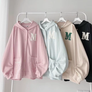 Áo khoác nam nữ Hoodie nỉ trơn Basic LOGO THÊU chữ M màu form rộng tay bồng khóa kéo có mũ Ulzzang giá rẻ couple