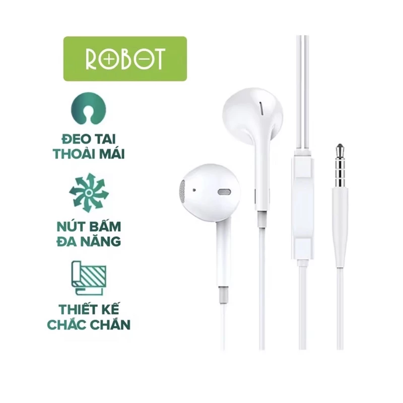 Tai Nghe Có Dây ROBOT RE10 Nghe Nhạc Đàm Thoại - Cổng Kết Nối 3.5mm - Âm Thanh HD chất lượng