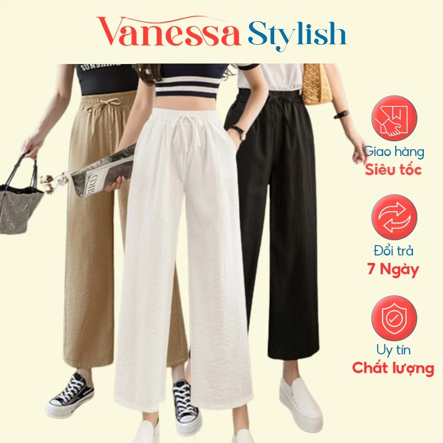 Quần nữ ống suông form rộng lưng thun Vanessa Stylish chất liệu đũi tơ mềm mát có dây nơ QNH.58