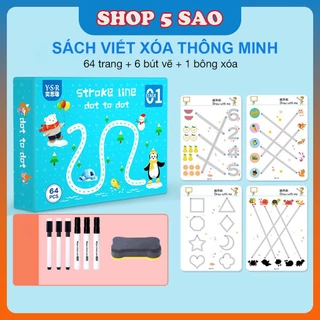 [Hàng Đẹp Loại 1] Tập Tô Vẽ Thông Minh Xóa Được, Bộ Tập Tô Nối Chữ Và Nét Vẽ Cơ Bản 64 Trang Kèm Bút Dạ Và Bông Xóa