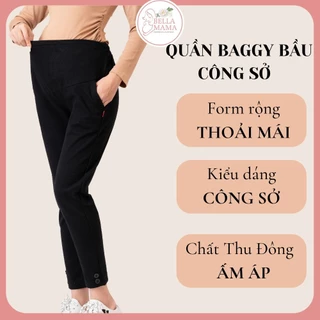 Quần Baggy Bầu Thu Đông Quần Bầu Tăm Nhung Dày Dặn Có Đáp Bụng Và Chun Chỉnh Bụng  Bella Mama - Q13