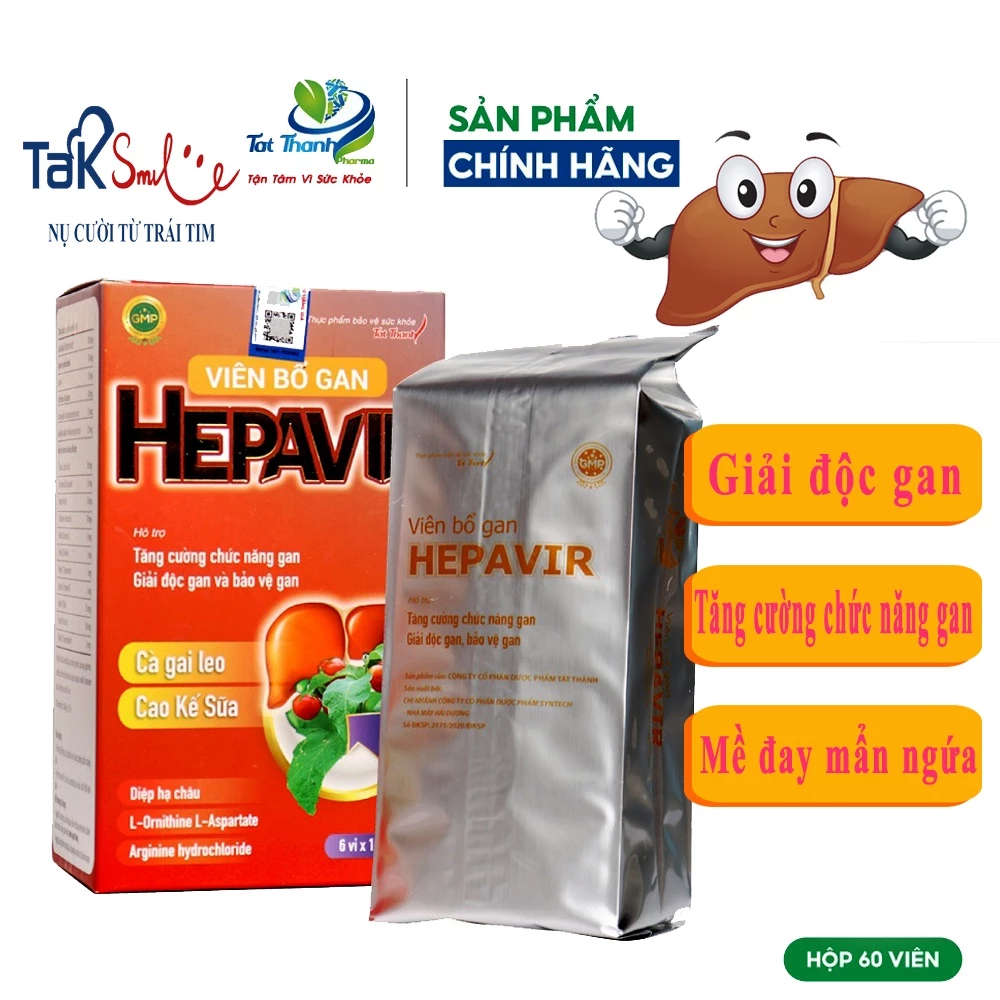 Bổ gan Hepavir Tất Thành Pharma, Giải độc gan tăng cường chức năng gan, giảm mề đay mẩn ngứa- Hộp 60 viên