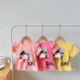 Bộ hè cộc tay mẫu cô gái tóc xù. Chất cotton tàu cho bé gái