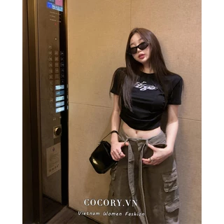 Cocorygirl Black Croptop Women clothing Summer street style Slimless short-sleeved cool T-shirt