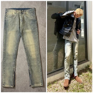 Quần jeans skinny ZIPPER Xanh bụi TRƠN TALURETRO