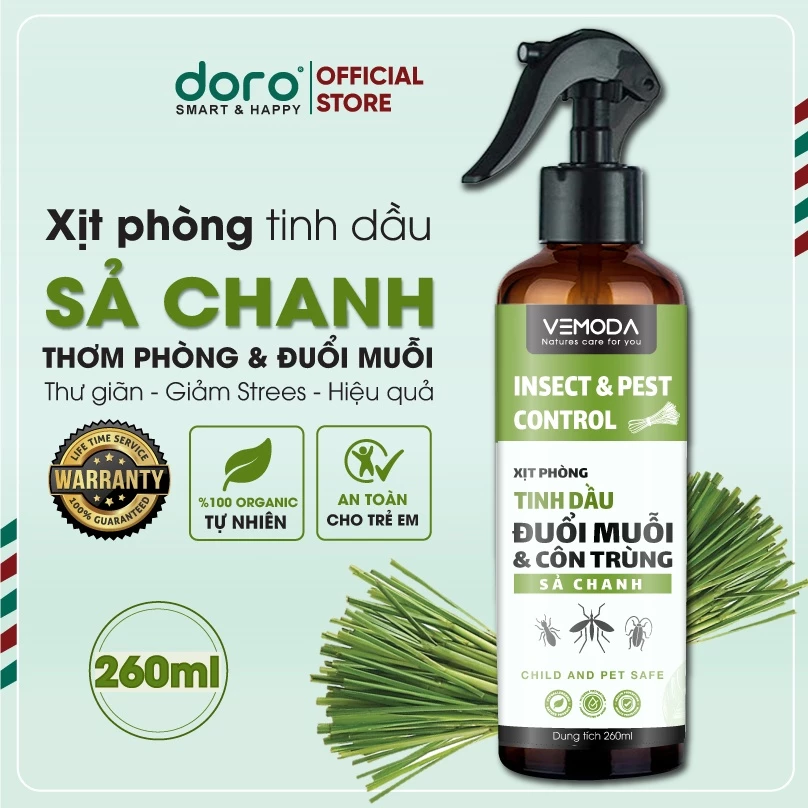 Bình xịt phòng tinh dầu Sả chanh Vemoda làm thơm phòng, đuổi muỗi và côn trùng hiệu quả