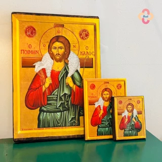 Tranh Chúa Chiên Lành - Tranh Gỗ Icon Công Giáo - Icon of the Christ the Good Shepherd