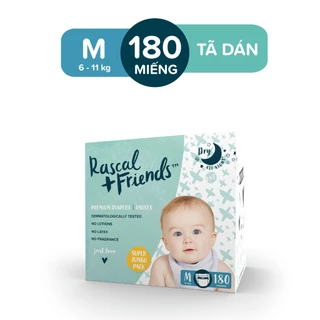 Thùng Tã/Bỉm Dán Rascal + Friends Size M (6-11kg) 180 miếng