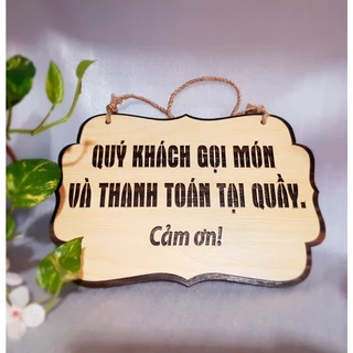 Bảng gỗ Gọi Món&Thanh Toán Tại Quầy, Bảng nội quy kiểu vintage decor quán, cửa hàng thêm sinh động