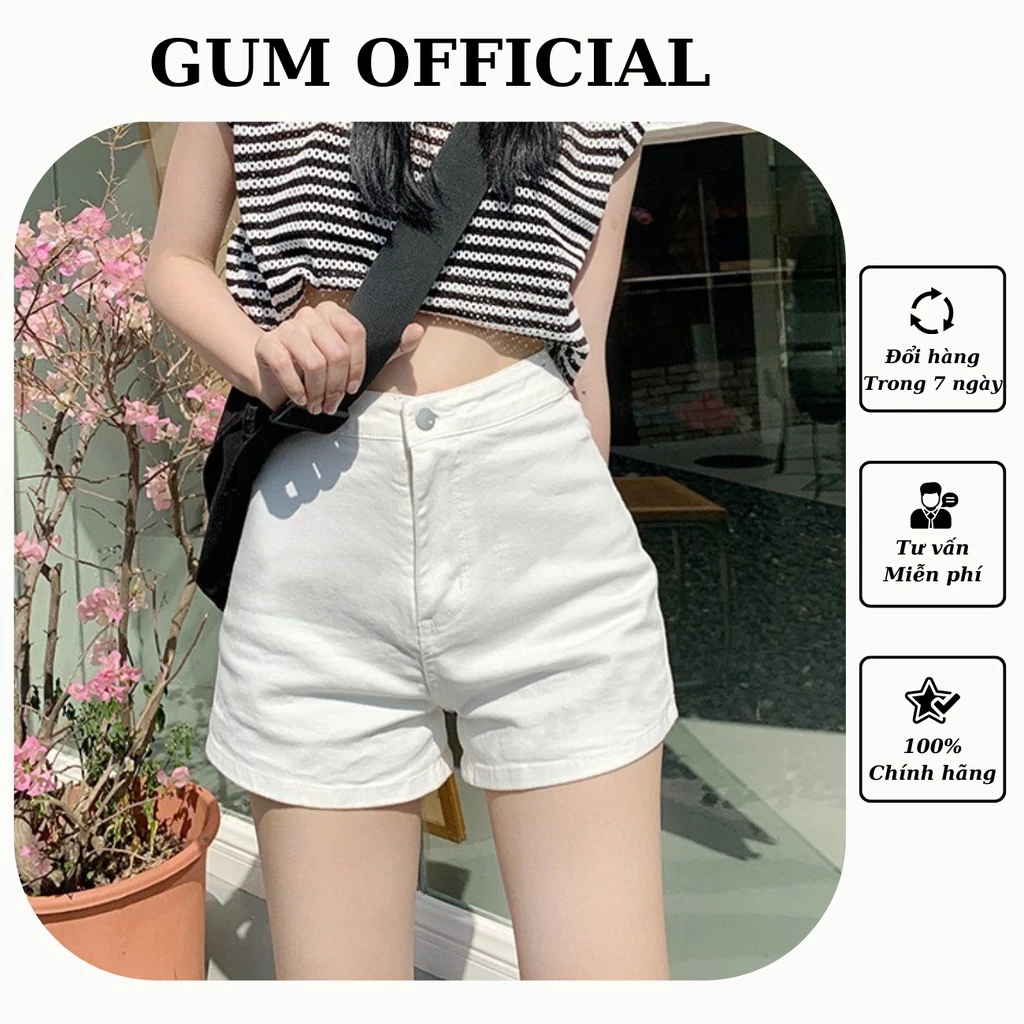 Quần short kaki jeans trơn GUM OFFICIAL co giãn ôm mông, quần đùi bò ngắn đen trắng xanh