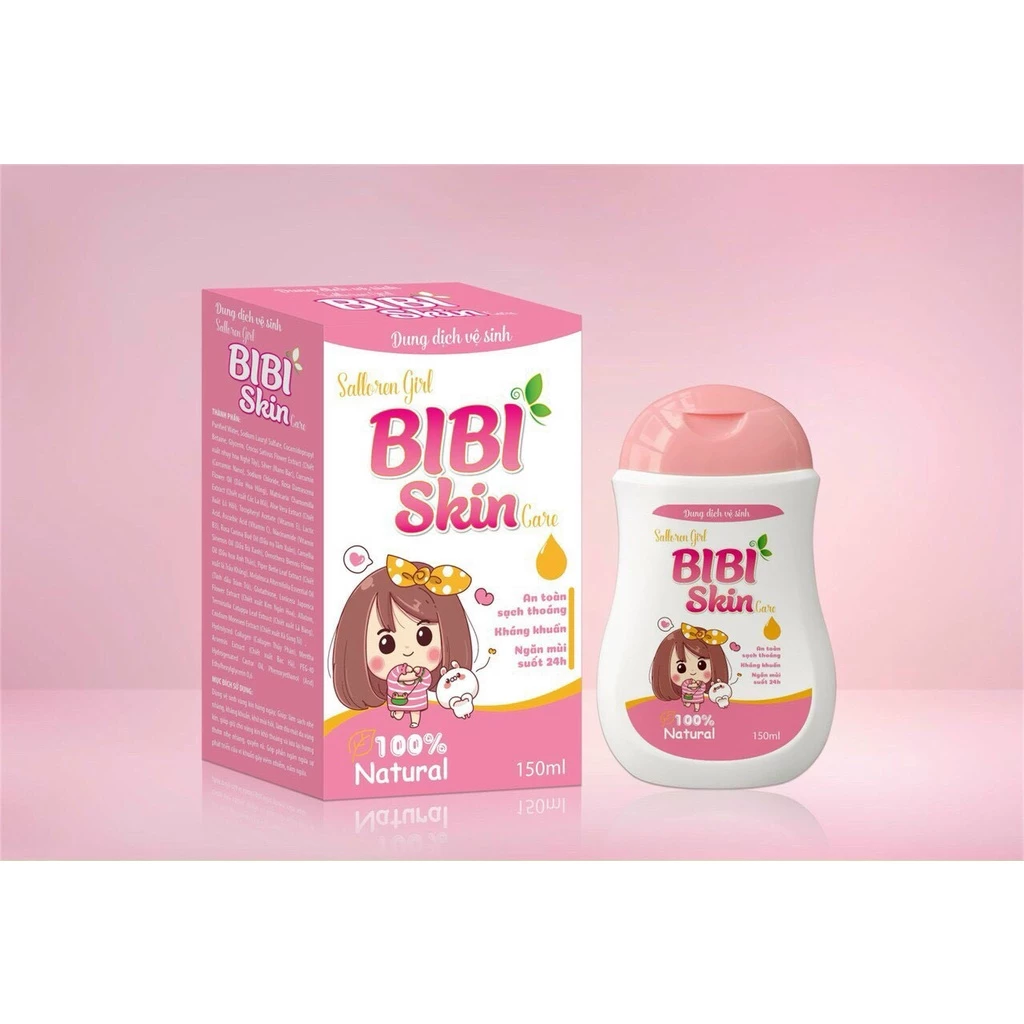 Dung dịch vệ sinh cho bé Bibi Skin chiết xuất tự nhiên an toàn, sạch thoáng, kháng khuẩn, ngăn mùi suốt 24h, lọ 150ml