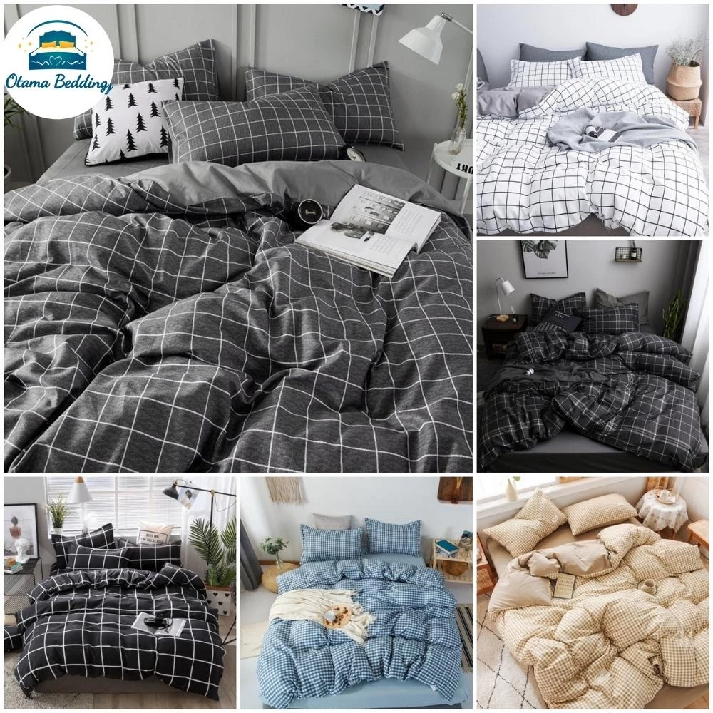 Bộ chăn ga gối đệm 4 món cotton poly ga giường kẻ caro Otama Bedding ra giường bọc nệm phủ hoặc bo chun đủ kích thước