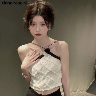 Áo hai dây Xiang Nian Ni dáng ngắn nhẹ nhàng phong cách ngọt ngào thời trang cho nữ