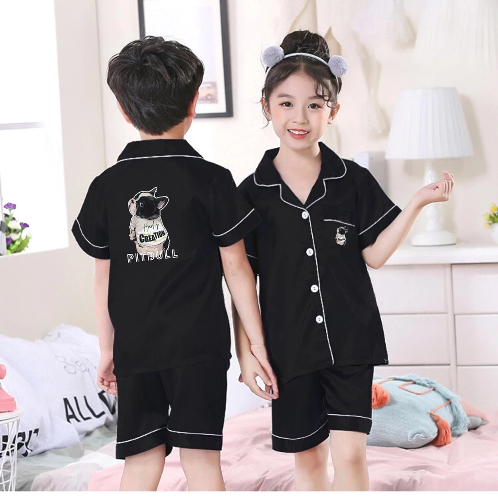 Đồ bộ pijama đùi bé gái bé trai unisex 0373 in hình PITBULL mặc nhà mặc ngủ tay ngắn quần ngắn FIVEBE