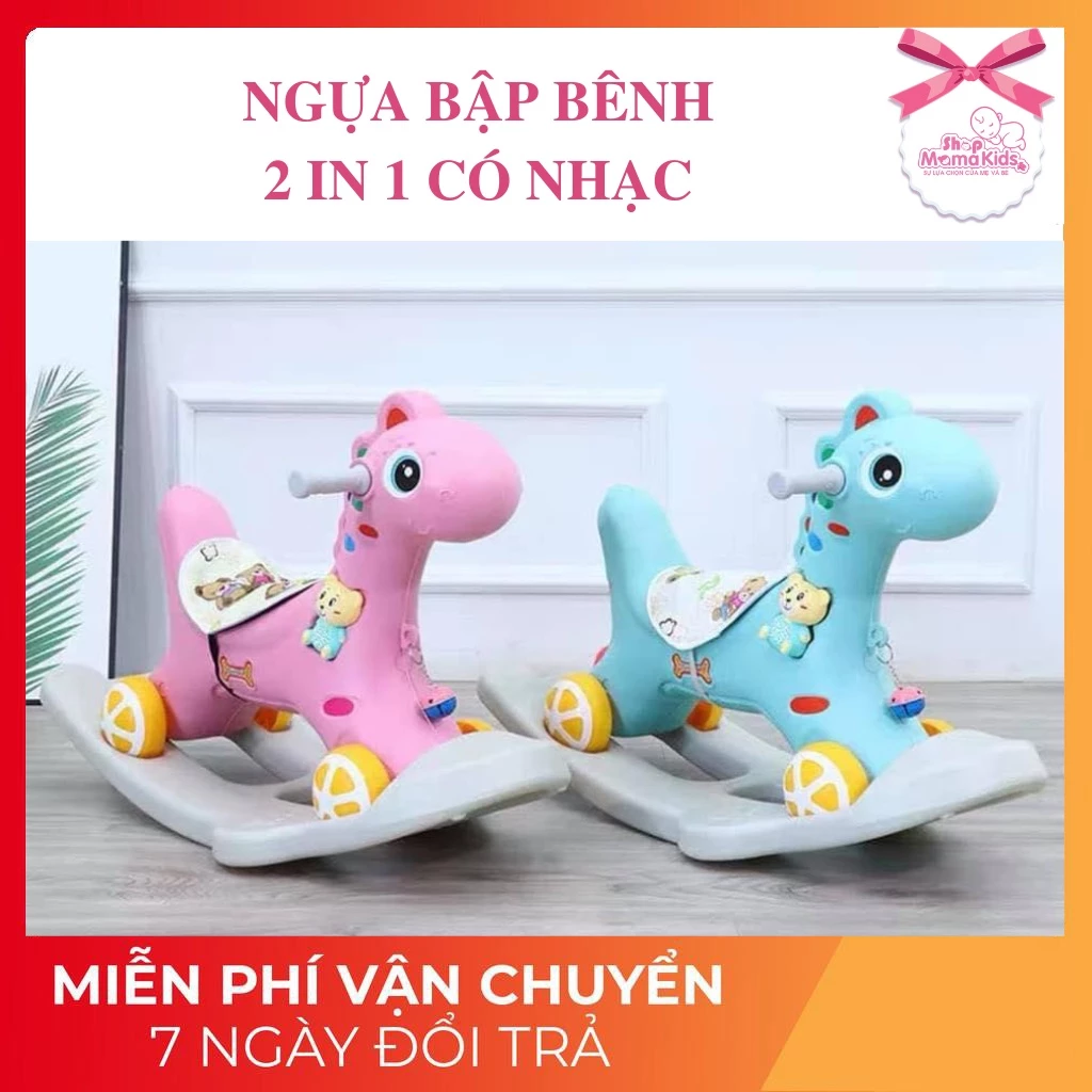 Ngựa Bập Bênh 2 In 1 Vừa Bập Bênh Vừa Chòi Chân Cho Bé ( Có nhạc )