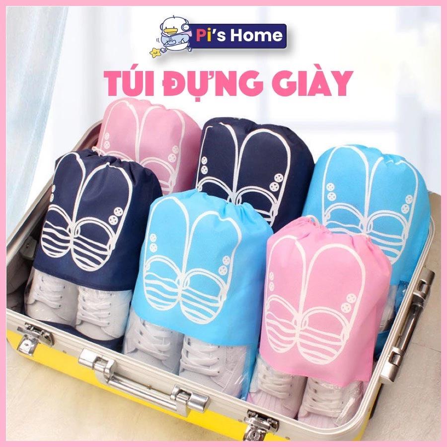 Túi đựng giày dép vải dù dây rút chống bụi ẩm mốc, bỏ vali du lịch, xếp gọn tủ đồ