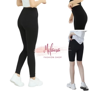 Quần legging nữ , quần ôm body nữ nâng mông lưng cao bản to màu đen chất vải cotton co giãn 4 chiều không xù Milana