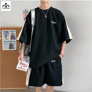 Mẫu mới bộ đồ nam áo phông cộc tay và quần shorts đùi phối sọc stylemarven set nam 213c2