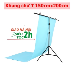 GIAO HỎA TỐC HN Khung chữ T treo phông nền chụp ảnh, khung livestream kích thước 1m5*2m - 2m*2m  [Tặng kẹp]