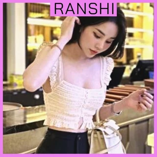 Áo Hai Dây RANSHI Thiết Kế Viền Ren Độc Đáo Croptop 2 Dây Vải Ren Mát Mẻ Cho Nữ Mùa Hè - RA127