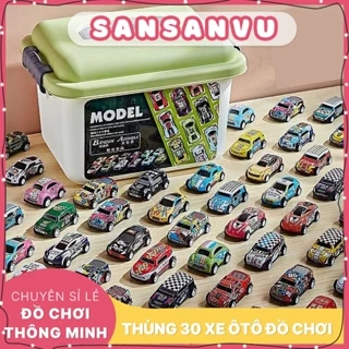 Thùng 30 xe ô tô mini đồ chơi kèm hộp đựng cho bé