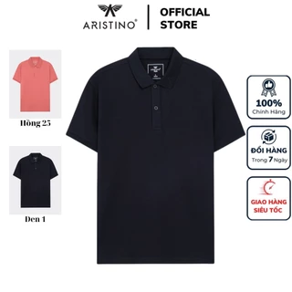 Áo thun polo nam Aristino APSR10 ngắn tay cổ bẻ dáng slim fit ôm nhẹ màu đen 1 hồng 25 vải cotton cao cấp